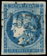 EMISSION DE BORDEAUX - 45Ba 20c. Bleu Foncé, T II, R II, Obl. GC 1073, Frappe TTB - 1870 Emisión De Bordeaux