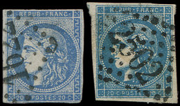 EMISSION DE BORDEAUX - 45Cb 20c. OUTREMER, T II, R III, Obl., Défectueux Mais Superbe Nuance Bien Caractéristique - 1870 Bordeaux Printing