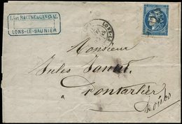 Let EMISSION DE BORDEAUX - 45C  20c. Bleu, T II, R III, Très Jolie Nuance, Obl. GC 2082 S. LAC, Càd T17 LONS-LE-SAUNIER  - 1870 Emisión De Bordeaux