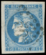 EMISSION DE BORDEAUX - 46B  20c. Bleu, T III, R II, Obl. GC 506, TB/TTB - 1870 Bordeaux Printing