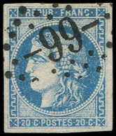 EMISSION DE BORDEAUX - 46B  20c. Bleu, T III, R II, Frappe Superbe - 1870 Emisión De Bordeaux