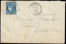 Let EMISSION DE BORDEAUX - 46B  20c. Bleu, T III, R II, GRAND BORD De FEUILLE, Obl. GC 998 S. Env., Càd T16 CHEMIN 28/7/ - 1870 Emission De Bordeaux