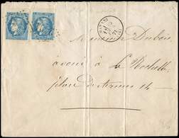 Let EMISSION DE BORDEAUX - 46B  20c. Bleu, T III, R II, 2 Ex. Bdf (Pos. 2 Et 4) Obl. GC 2194 S. Env., Càd T16 MARANS 10/ - 1870 Emisión De Bordeaux