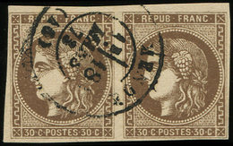 EMISSION DE BORDEAUX - 47   30c. Brun, PAIRE Obl. Càd T17 MENDE 18/3/72, TTB. C - 1870 Ausgabe Bordeaux