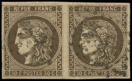 EMISSION DE BORDEAUX - 47e  30c. Brun, Nuance Foncée, R RELIE Au Cadre Dans Une PAIRE, Obl., TTB - 1870 Bordeaux Printing