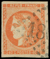 EMISSION DE BORDEAUX - 48   40c. Orange, Obl. GC, Infime Point Clair, Aspect TTB - 1870 Bordeaux Printing