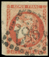 EMISSION DE BORDEAUX - 48d  40c. ROUGE SANG Clair, Oblitéré GC 987, Déchirure, Nuance De Référence, B - 1870 Bordeaux Printing