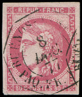 EMISSION DE BORDEAUX - 49   80c. Rose, Inf. Pelurage, Obl. Càd Octog. BUENOS AYRES PAQ.FR, Frappe TTB - 1870 Ausgabe Bordeaux