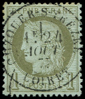 CERES DENTELE - 50    1c. Vert-olive, Obl. Càd T16 OUZOUER-S-TREZE/LOIRET 24/8/77, Bon Centrage, Superbe - 1871-1875 Ceres