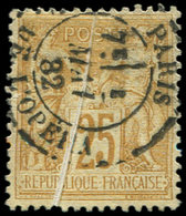 TYPE SAGE - 92   25c. Bistre Sur Jaune, PLI ACCORDEON, Obl., TB - 1876-1878 Sage (Typ I)