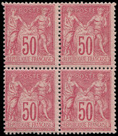 ** TYPE SAGE - 98   50c. Rose, T II, BLOC De 4, Ch. S. Paire Sup., Un Peu Décentré, Frais Et TB - 1876-1878 Sage (Type I)