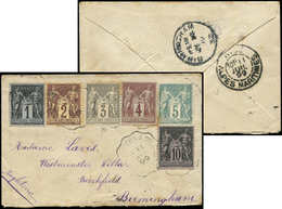 Let TYPE SAGE SUR LETTRES - N°83, 85, 87, 88, 90 Obl. S. Env. Entier 5c. Vert 11/7/99, Arr. BIRMINGHAM, TB - 1877-1920: Semi Modern Period