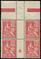 ** EMISSIONS DU XXème SIECLE - 112   Mouchon, 10c. Rose, BLOC De 4 Mill.0, TB - Unused Stamps