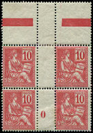 * EMISSIONS DU XXème SIECLE - 112   Mouchon, 10c. Rose, BLOC De 4 Mill.0, Bdf Inter-galvano, TB - Unused Stamps