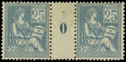 * EMISSIONS DU XXème SIECLE - 114   Mouchon, 25c. Bleu, PAIRE Mill.0, Ch. Légère S. Les 2 T., TB - Unused Stamps