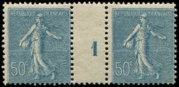 ** EMISSIONS DU XXème SIECLE - 161   Semeuse Lignée, 50c. Bleu, PAIRE Mill.1, TB - Unused Stamps