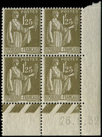 ** EMISSIONS DU XXème SIECLE - 287   Paix,  1f.25 Olive, BLOC De 4 CD 26/9/32, TB - Unused Stamps