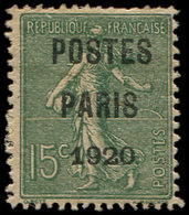 (*) PREOBLITERES - 25  15c. Vert-olive, POSTES PARIS 1920, TB - 1893-1947