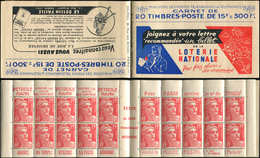 CARNETS (N°Cérès Jusqu'en1964) - 813-C1    Gandon, 15f. Rouge, N°813b, T II, S. 1, LOTERIE NATIONALE, TB - Other & Unclassified