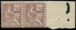 ** VARIETES - 113a  Mouchon, 20c. Brun-lilas, PAIRE Bdf, Chiffres DEPLACES Vers Le Bas, TB - Used Stamps