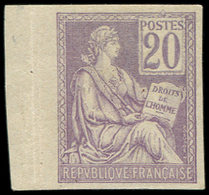 (*) VARIETES - 113   Mouchon, 20c., ESSAI De Couleur En Violet, NON DENTELE, Bdf, TB - Used Stamps