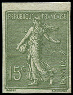 ** VARIETES - 130d  Semeuse Lignée, 15c. Vert-gris, NON DENTELE, TB, Cote Maury - Usados