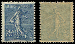 * VARIETES - 132d  Semeuse Lignée, 25c. Bleu, Impression RECTO-VERSO, TB - Oblitérés