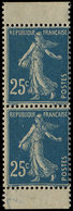** VARIETES - 140m  Semeuse Camée, 25c. Bleu, PAIRE Verticale De Carnet T IV, TB - Used Stamps