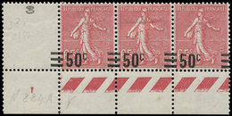 * VARIETES - 224c  Semeuse Lignée, 50c. S. 65c. Rose, VALEUR Sur VALEUR Avec Barres Déplacées, BANDE De 3 Cdf, TB - Used Stamps