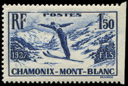 * VARIETES - 334b  Chamonix, 1f.50 Bleu-violet, DENTELE 3 Côtés, TB, Cote Maury - Oblitérés