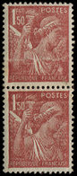 * VARIETES - 652   Iris,  1f.50 Brun-rouge, Impression Sur RACCORD Dans Une Paire, TB - Used Stamps