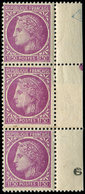 ** VARIETES - 679   Mazelin,  1f.50 Lilas, BANDE De 3 Bdf, Un Ex. IMPRESSION Sur RACCORD, TB - Used Stamps