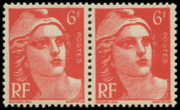 ** VARIETES - 721   Gandon,  6f. Rouge-orange, Mèches Reliées Tenant à Normal, TB - Used Stamps