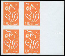 ** VARIETES - 3739   Lamouche, 1,00 Orange, NON DENTELE Accidentel, SANS PHOSPHO, BLOC De 4 Bdf, TB. C - Used Stamps