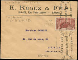 Let LETTRES DU XXe SIECLE - N°318 29/7/36 Arras, Env. Ciale, Tarif Factures, TB - Cartas & Documentos