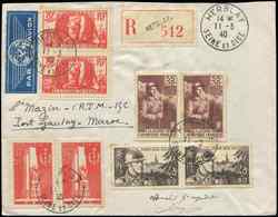 Let LETTRES DU XXe SIECLE - N°386 + 395 + 423 + 451, Tous En Paires Obl. HERBLAYE 11/3/40 S. Env. Rec. Par Avion, TB - Cartas & Documentos