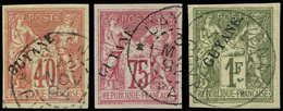 GUYANE 13/15 : 40c., 75c. Et 1f., Sage De 1892, Obl., TB - Other & Unclassified