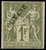 (*) GUYANE 15 : 1f. Olive, Petites Marges, Court Au Filet En Bas, Sans Point Après Guyane, TB. Br Et S - Other & Unclassified