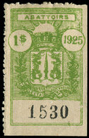 (*) INDOCHINE Timbres Fiscaux : Hanoi Abattoirs 1p. Vert-jaune De 1925, Percé En Lignes Sur 2 Côtés, TB - Other & Unclassified