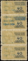 (*) INDOCHINE Timbres Fiscaux Médaillon De Tasset, 40c. Bistre, BANDE De 4 Verticale, Surcharge Bleue VIETNAM DAN-CHU CO - Other & Unclassified