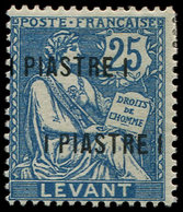 * LEVANT 17a : 1pi. Sur 25c. Bleu, DOUBLE Surch., TB - Other & Unclassified