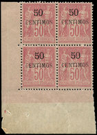 ** MAROC 6 : 50c. Sur 50c. Rose, BLOC De 4 Cdf, T II, TB - Other & Unclassified