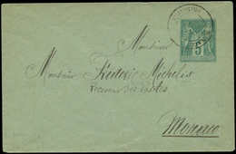 Let MONACO France Env. Entier 5c. Vert Obl. Càd MONACO PRINCIPAUTE, Port Local, TB, Cote Cérès - ...-1885 Prephilately