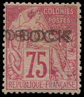 * OBOCK 19aA : 75c. Rose, Surcharge DOUBLE, TB. Br - Other & Unclassified