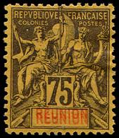 * REUNION 43a : 75c. Violet Noir Sur Jaune, DOUBLE REUNION, TB - Other & Unclassified