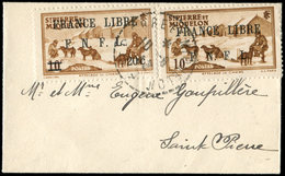 Let SAINT PIERRE ET MIQUELON 274 : 20c. S. 10c. Brun Jaune, FRANCE LIBRE, 2 Ex. Obl. St PIERRE 10/6/42 S. Petite Env. Lo - Unused Stamps