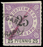 ALLEMAGNE (ANCIENS ETATS) WURTEMBERG Télégraphe 4 : 25p. Violet, Obl., TB - Other & Unclassified