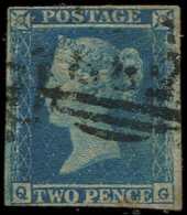 GRANDE BRETAGNE 2 : 2p. Bleu, Obl., Court Au Filet Mais Très Joli - Used Stamps