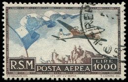 SAINT MARIN PA 88 : 1000l. Brun Foncé Et Bleu, Obl., TB - Airmail