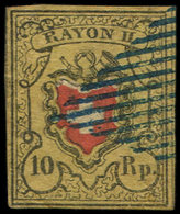 SUISSE 15 : 10Rp. Jaune, Noir Et Rouge, Rayon II, Obl., TB - 1843-1852 Federal & Cantonal Stamps